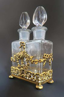 19th C French Bronze & Baccarat Crystal Perfume Bottles