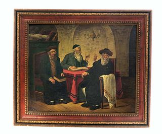 Signed Judaica Rabbi Painting