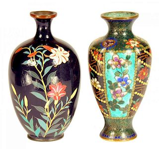 TWO JAPANESE CLOISONNÉ ENAMEL VASES, MEIJI  11.5 and 12cm h ++ Both in fine condition