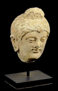 A GANDHARA STUCCO HEAD OF BUDDHA, 4TH-5TH CENTURY  12cm h (ex Alex Szolin, Nottingham) ++ Somewhat