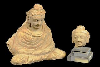 A GANDHARA STUCCO FIGURE OF BUDDHA AND A STUCCO HEAD OF BUDDHA, BOTH 4-5TH CENTURY BC  the figure