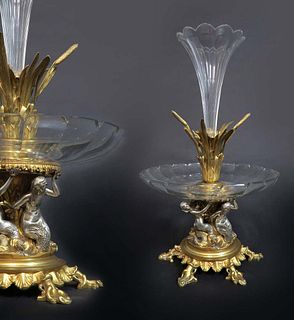 A Bronze & Baccarat Crystal Figural Centerpiece, 19th C