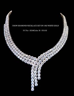 3 Row Diamond Necklace Set on 18K White Gold
