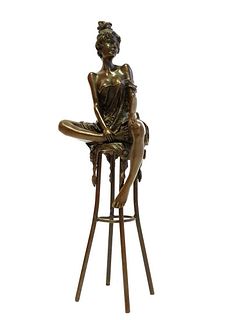 A Lady on Stool, A Bronze Figurine By "Pierre Collinet"