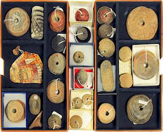 A COLLECTION OF PRE-COLOMBIAN POTTERY SPINDLE WHORLS, STAMPS, EAR SPOOLS AND OTHER ARTICLES, (many