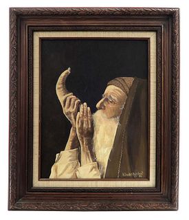 Rabbi Blowing the Shofar Oil on Canvas by Bigelow