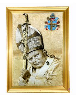 Persian Wool & Silk Pope John Paul II Portrait Rug