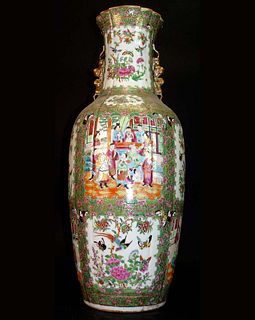 A Large 19th C. Chinese Rose Canton Hand Painted vase