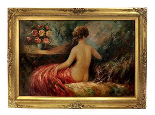 An Oil on Canvas Semi-nude lady Signed Painting