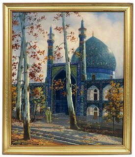 Isfahan Mosque, A Persian Oil on Canvas Painting
