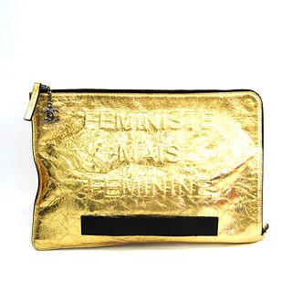 Chanel A82164 Women's Leather Clutch Bag Gold BF338531