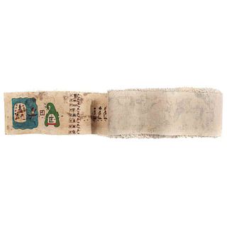 Tira de la Peregrinación o Códice Boturini. Facsimilar. México, Siglo XX. Pintado sobre papel amate, montado sobre lino, 515 x 9.5 cm.