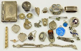 MISCELLANEOUS SILVER JEWELLERY AND DAMAGED ARTICLES, A VICTORIAN NICKEL PLATED BRASS BOOK SHAPED
