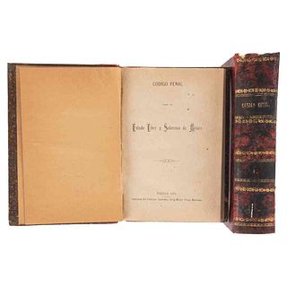 Codigo Civil y Penal del Edo. de Guanjuato México , 1871 / Código Penal para el Edo. de México, 1875. Piezas: 2.