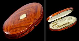 A FRENCH SILVER GILT FITTED ROSEWOOD NECESSAIRE, MID 19TH C, LACKS SCISSORS