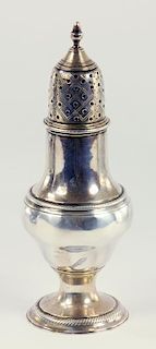 A GEORGE III SILVER PEAR SHAPED PEPPER CASTER AND COVER,  LONDON 1783, 2OZS 2DWTS