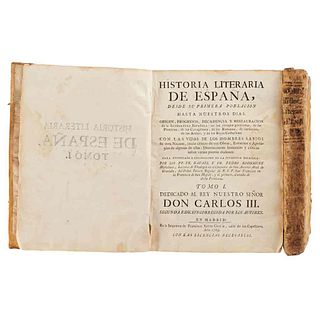 Rodríguez Mohedano, Rafael y Pedro. Historia Literaria de España. Madrid: 1768 - 1769. Tomos: I y II (Parte II). Piezas: 2.