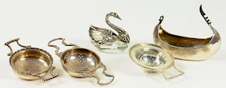 A VICTORIAN SILVER BONBON DISH IN THE FORM OF A GONDOLA, LONDON 1895, A SILVER MOUNTED GLASS SWAN