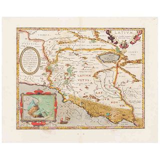 Ortelius, Abraham. Lativm. Antverp (Amberes), 1624. Mapa grabado coloreado. Mapa tomado de la obra "Parergon".