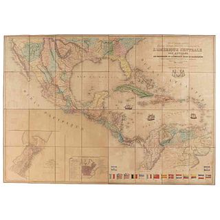 Dally, Nicolas. Nouvelle Carte Physique, Politique, Industrielle & Commerciale de l’Amérique... ca.1845. Mapa litográfico coloreado.