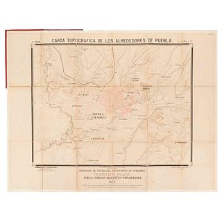 Carta Topográfica de los Alrededores de Puebla. México, 1879. Mapa litográfico de bolsillo, 41.5 x 54.5 cm.