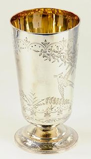 A VICTORIAN SILVER AESTHETIC ENGRAVED BEAKER SHAPED VASE, LONDON 1877, 3OZS 10DWTS (ORIGINALLY