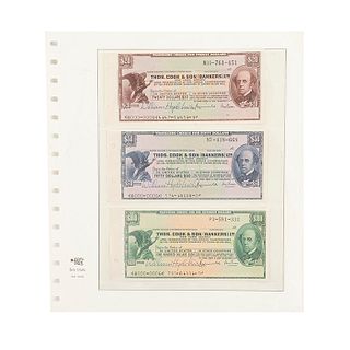 Thos. Cook & Son (Bankers) Ltd. Traveler Cheque for Twenty, Fifty & One Hundred Dollars. New York, Principios de Siglo XX. Piezas: 3.