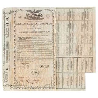 República Mexicana. Bonos Garantizados del 20% (Bonos Jecker). México, 1860. Tercera serie Letra "C". No. 12,029.