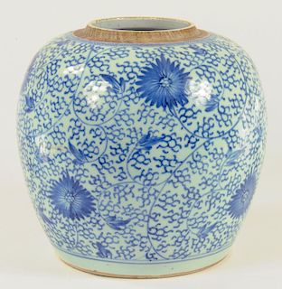 A CHINESE BLUE AND WHITE JAR, QING DYNASTY, 19TH C