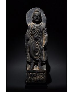 GANDHARA SCHIST STONE FIGURE OF STANDING BUDDHA