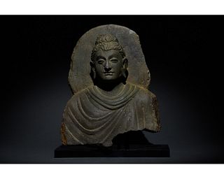 GANDHARA SCHIST STONE TORSO OF BUDDHA WITH HALO