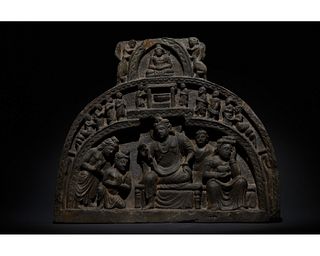GANDHARA SCHIST STONE PANEL WITH BUDDHA AND HIS FOLLOWERS
