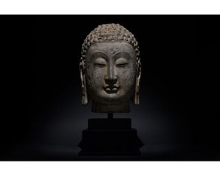 CHINESE TANG DYSNATY STONE HEAD OF BUDDHA - LARGE SIZE