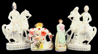 A PAIR OF 19TH C STAFFORDSHIRE EARTHENWARE EQUESTRIAN PORTRAIT FIGURES OF GARIBALDI AND THE K OF