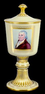 A SPODE BICENTENNIAL CUP AND COVER WITH A PORTRAIT OF JOSIAH SPODE, ONE OF A LIMITED EDITION OF 200,