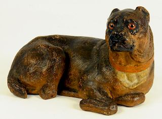 AN AUSTRIAN COLD PAINTED TERRACOTTA MODEL OF A PUG DOG WITH GLASS INSET EYES, CIRCA 1900