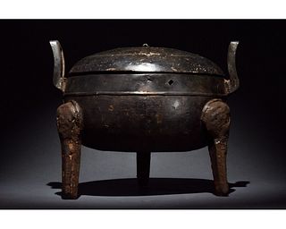 CHINESE HAN DYNASTY BRONZE AND IRON DING VESSEL