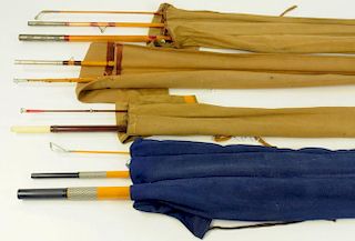 FOUR VARIOUS VINTAGE FISHING RODS