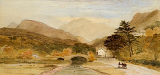 WILLIAM LINTON (1791-1876) SCAFELL watercolour, 17.5 x 36cm ++ Small spot of foxing upper centre but