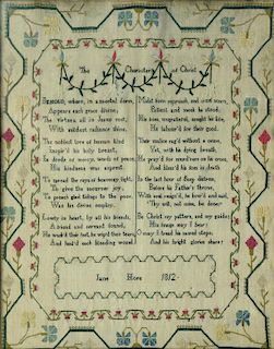 A LINEN SAMPLER WORKED BY JANE HORE 1812 WITH VERSE THE CHARACTER OF CHRIST, MAPLE FRAME