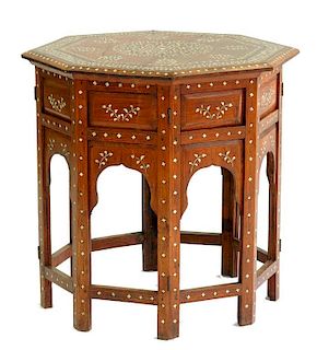 AN ANGLO-INDIAN BLACKWOOD AND EBONY AND IVORY INLAID OCTAGONAL TABLE, CIRCA 1900