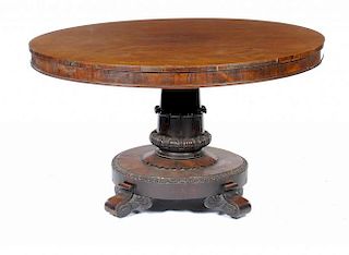 A WILLIAM IV ROSEWOOD BREAKFAST TABLE, C1830-40  on lappeted pillar, round base and four volute