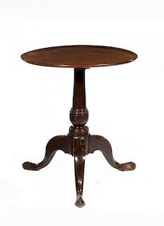A GEORGE III MAHOGANY TRIPOD TABLE, LATE 18TH C  with dished top, 66cm h, 60cm diam ++ French