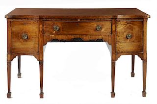 A GEORGE III MAHOGANY SERPENTINE SIDEBOARD, C1800  with crossbanded circles to the drawers and