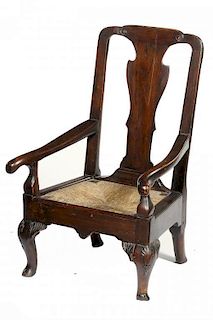 A GEORGE II MAHOGANY CHILD'S CHAIR, MID 18TH C  on shell carved cabriole legs, 69cm h ++ Old