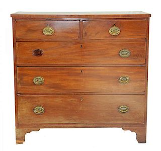 A 19TH CENTURY MAHOGANY AND LINE INLAID CHEST OF DRAWERS