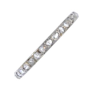 A diamond full-circle eternity ring. Designed as a series of rose-cut diamonds. Ring size P. Weight