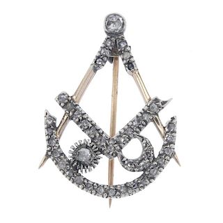 A late 19th century gold and silver Masonic diamond brooch. The rose-cut diamond set square and comp
