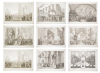 A SET OF 9 RUSSIAN ENGRAVINGS FOR THE CORONATION OF CATHERINE THE GREAT, ST. PETERSBURG, 1850S
