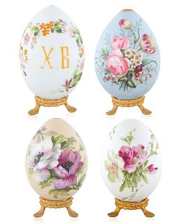 A SET OF FOUR LARGE RUSSIAN PORCELAIN EASTER EGGS, IMPERIAL PORCELAIN FACTORY, ST. PETERSBURG, LATE 19TH-EARLY 20TH CENTURY CENTURY